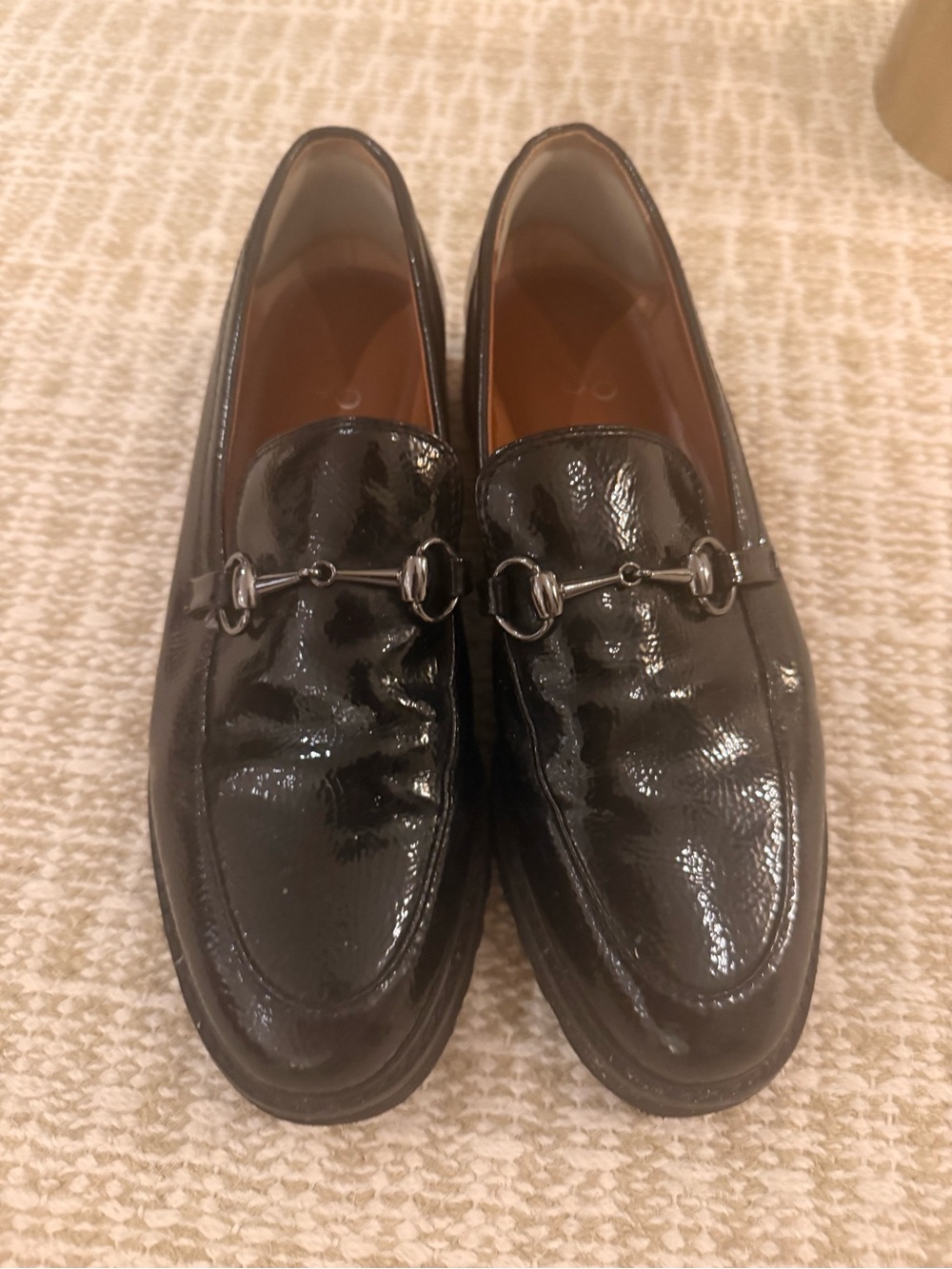 Franco Sarto Black Patent Leather Bit Loafers